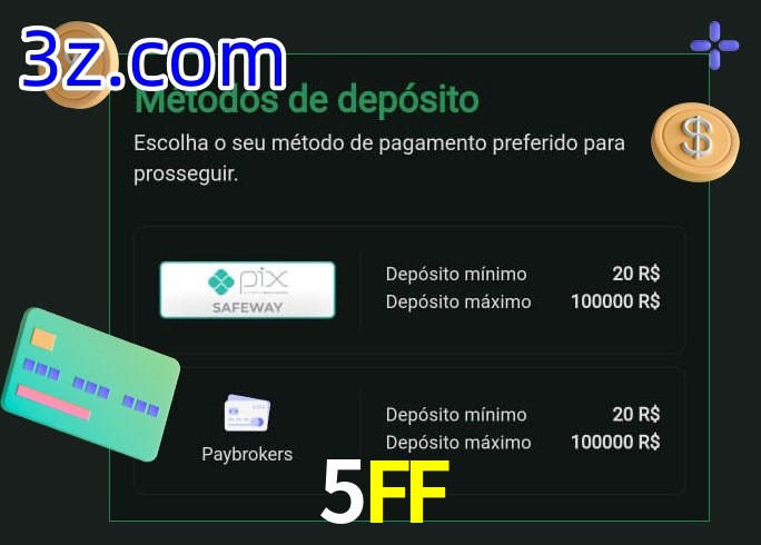O cassino 5FF oferece uma grande variedade de métodos de pagamento